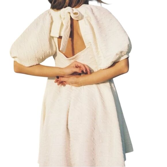 Free People Women's White Square Neckline Tie Back Violet Minidress Size large - Picture 2 of 9